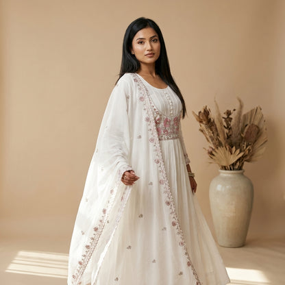 Ivory Resham Cotton Anarkali