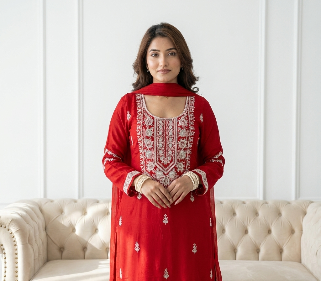 Crimson Zari Chinon Palazzo Suit Set