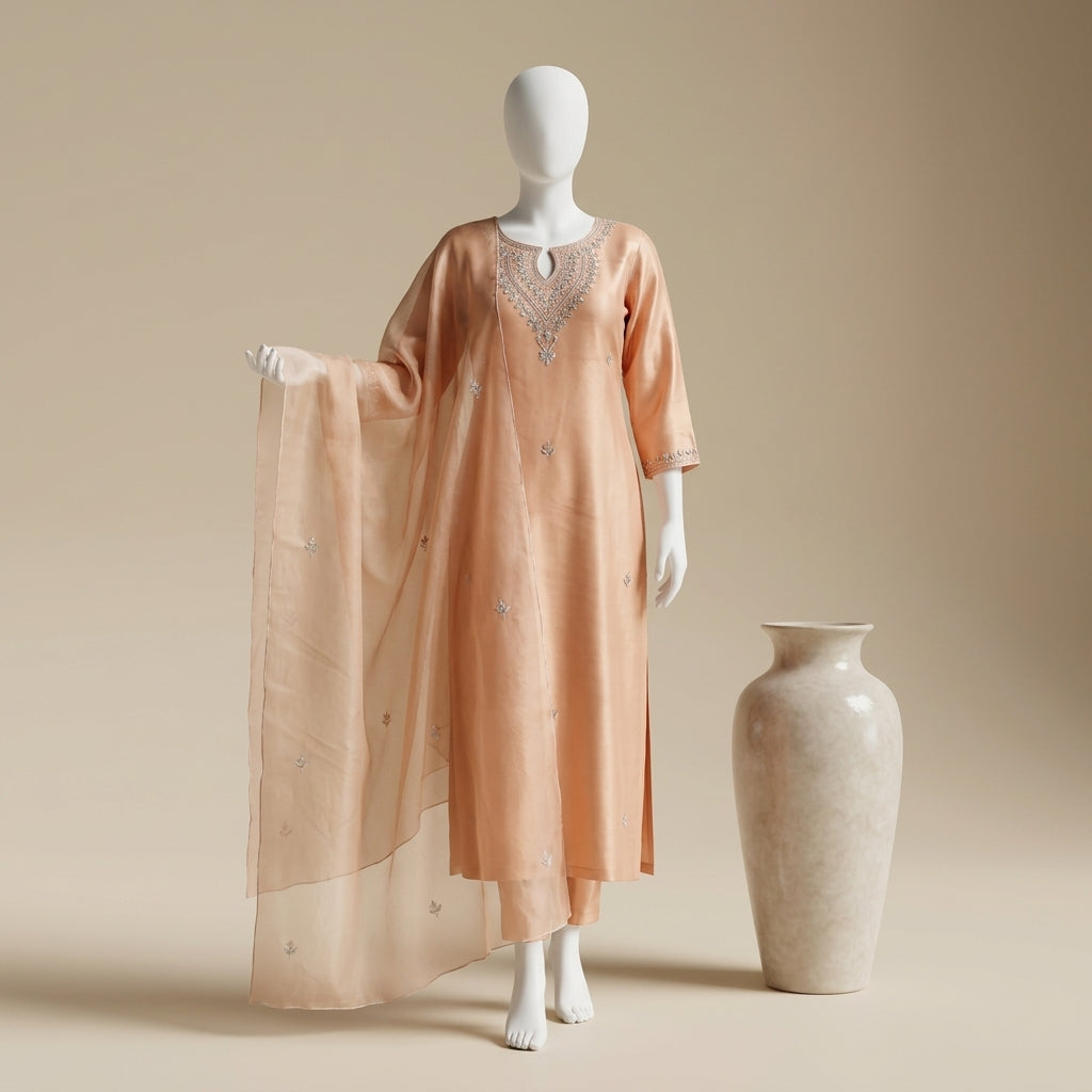 Light Orange Shimmer Kurti Set