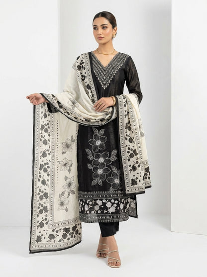 Black Block Shimmer Silk Kurti Set