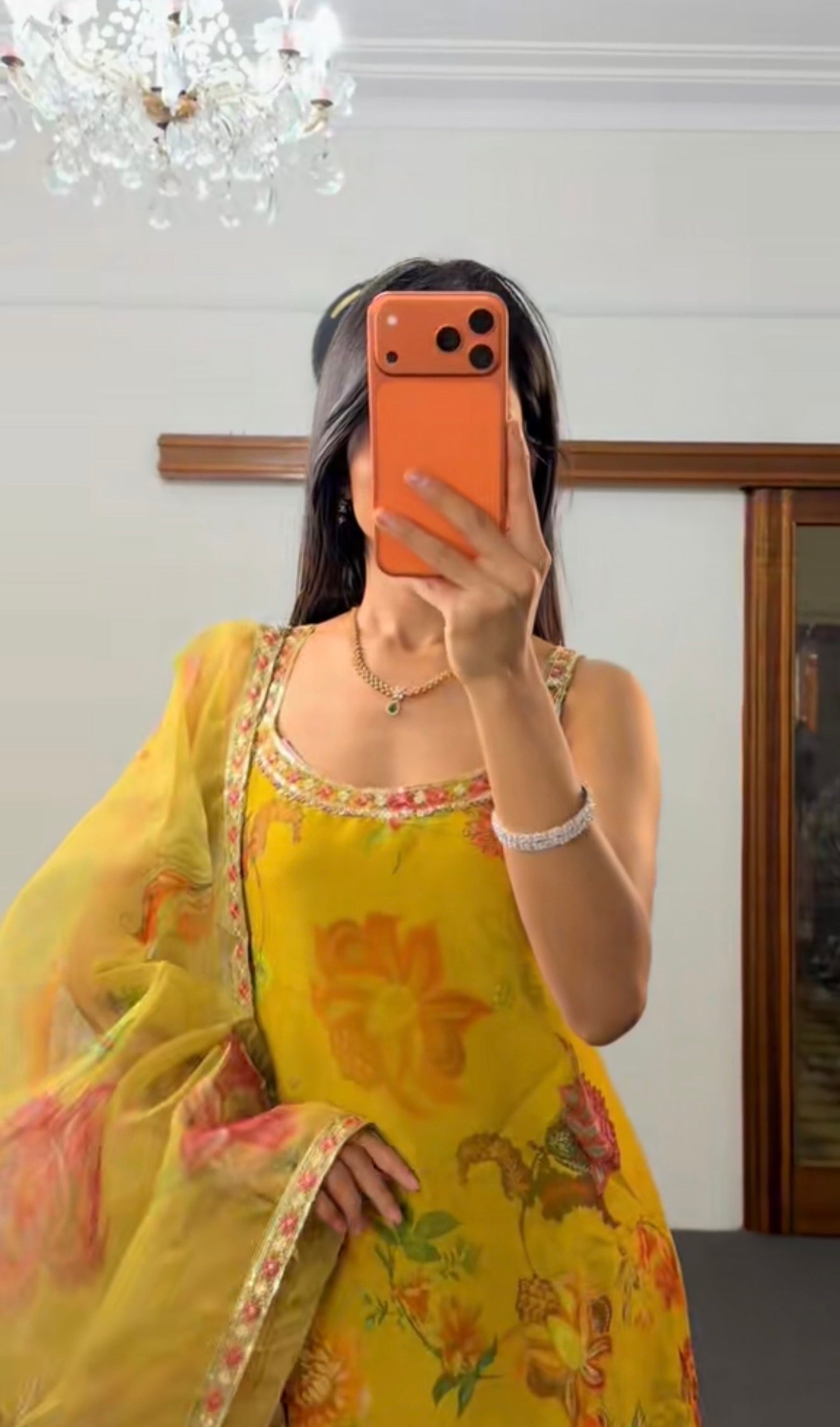 Vibrant Yellow Kurti with Modern Divider Pants