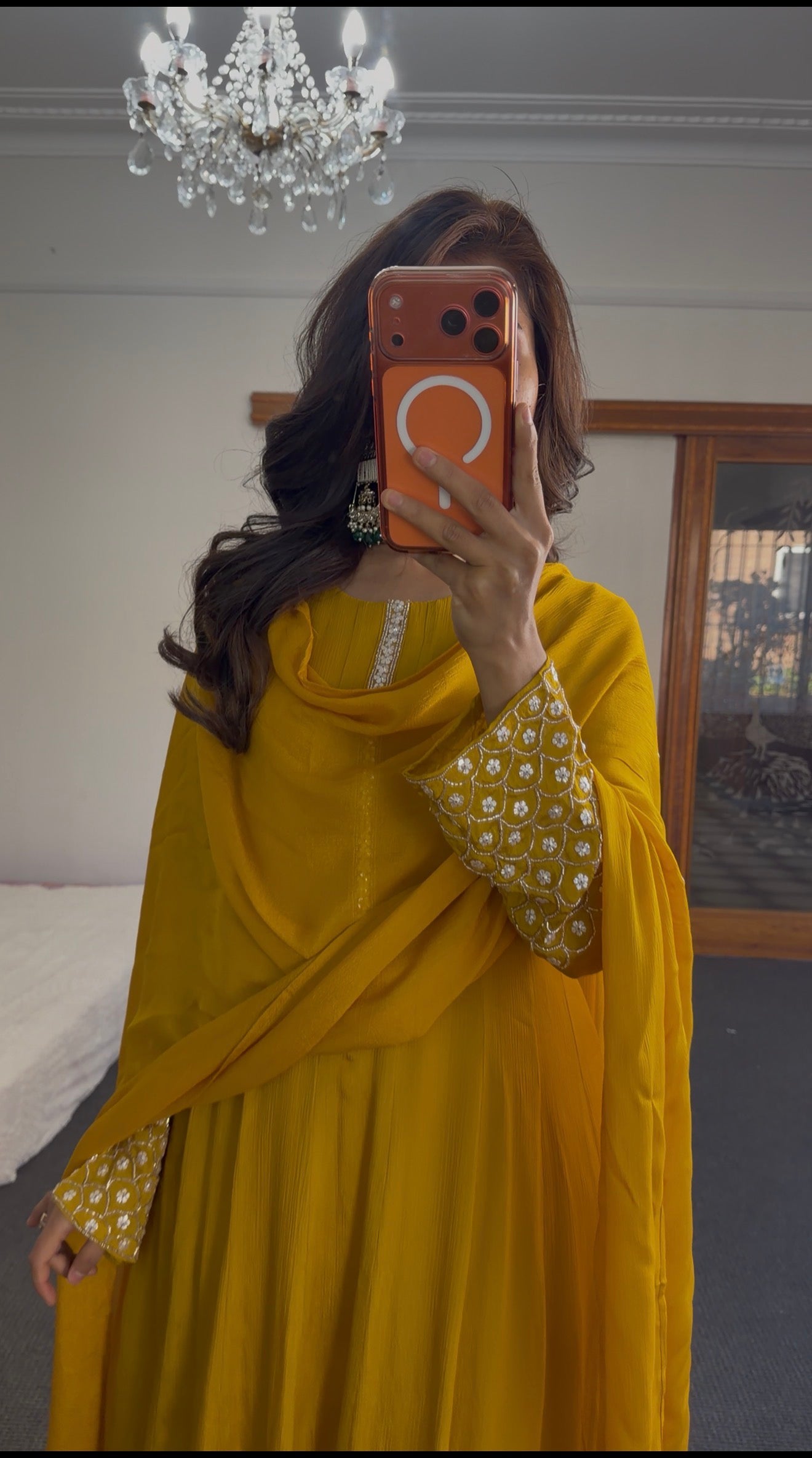 Yellow Chiffon Anarkali set