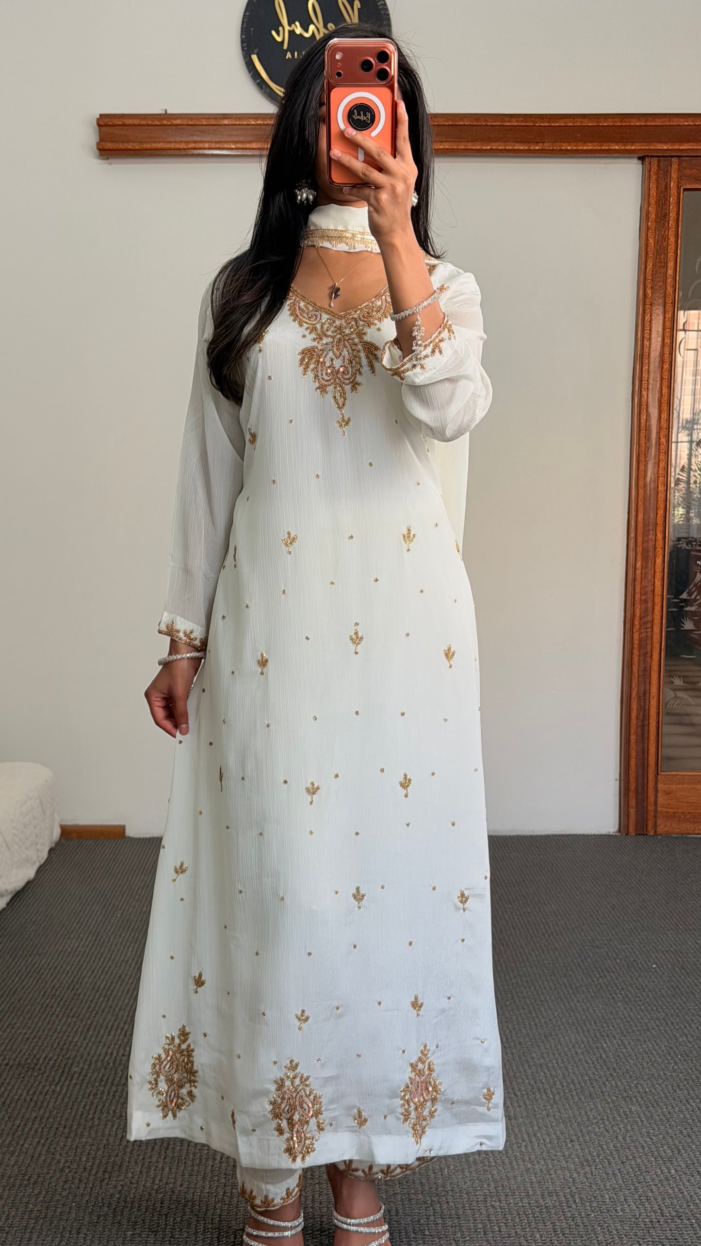 A line Kurti  set in white