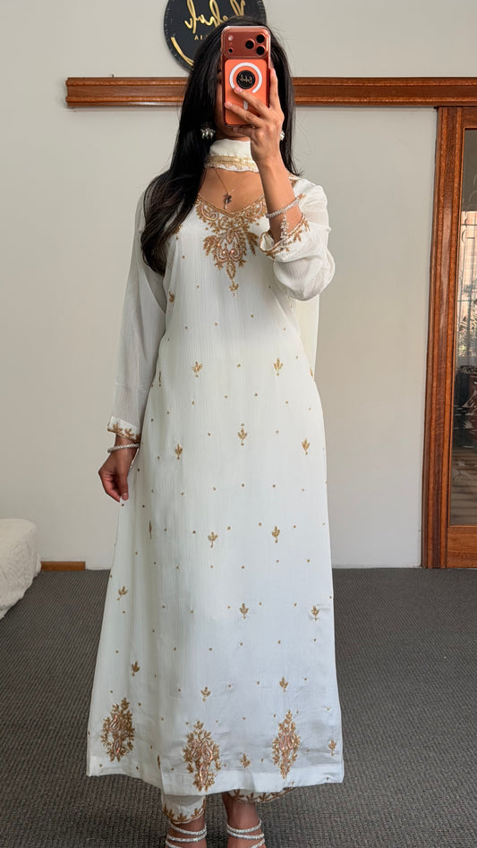A line Kurti  set in white