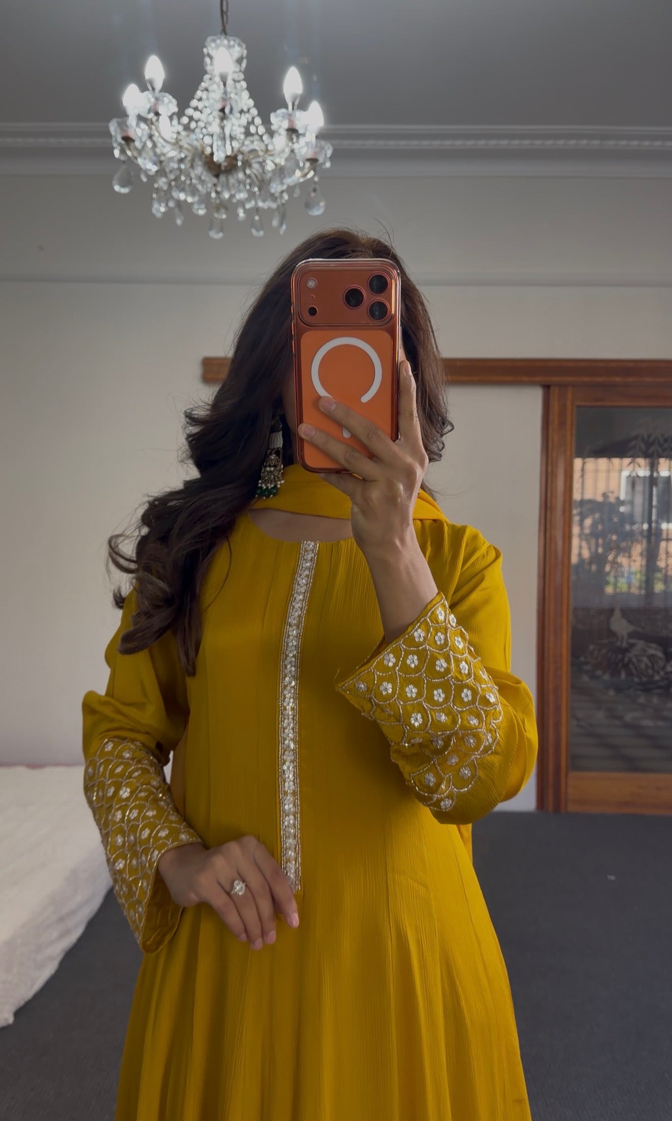 Yellow Chiffon Anarkali set