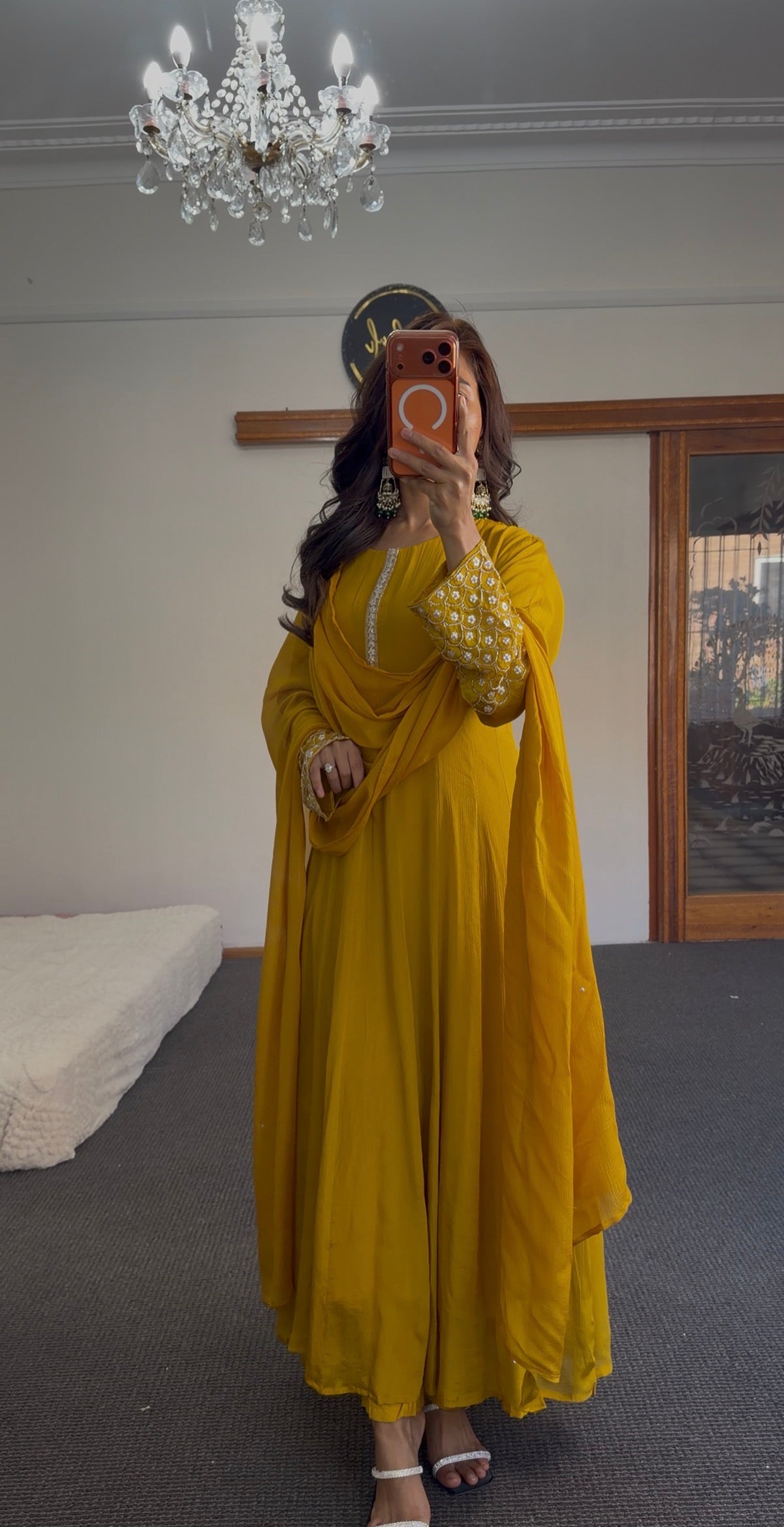Yellow Chiffon Anarkali set