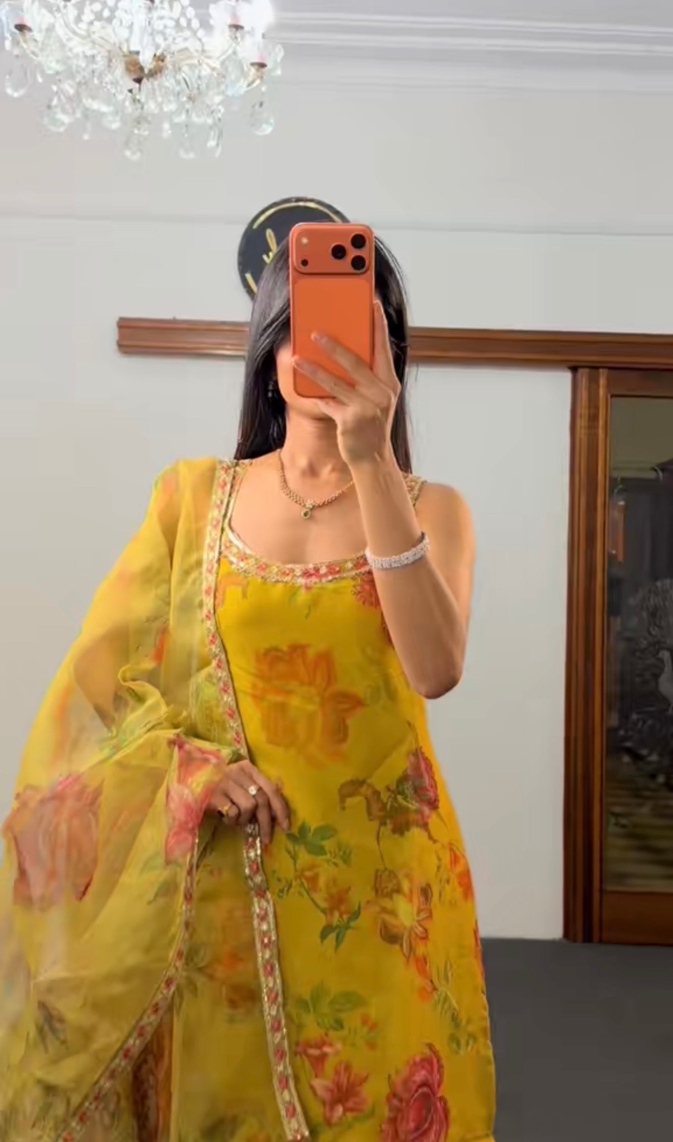 Vibrant Yellow Kurti with Modern Divider Pants