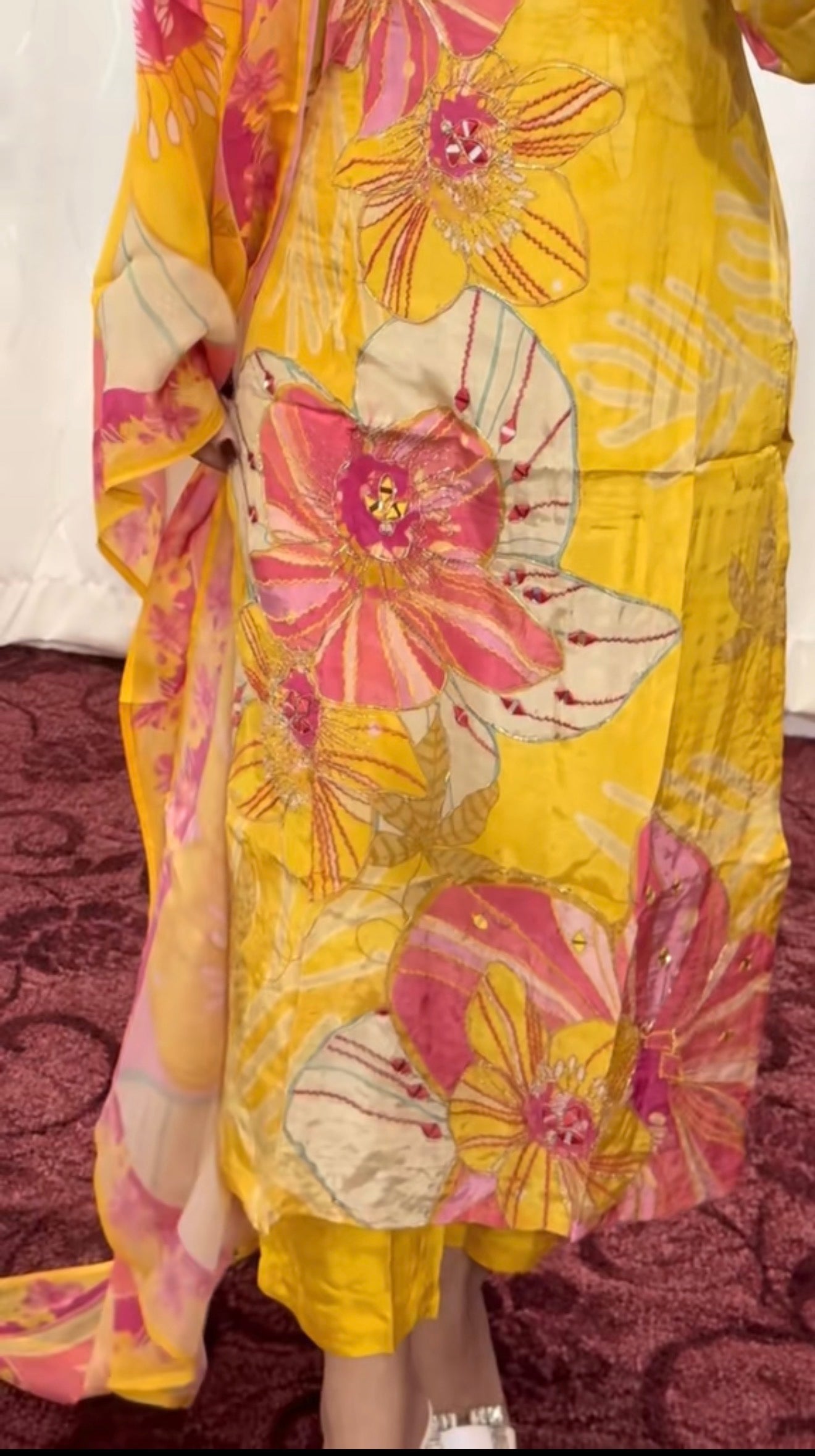 Flower printed crape silk Kurti set
