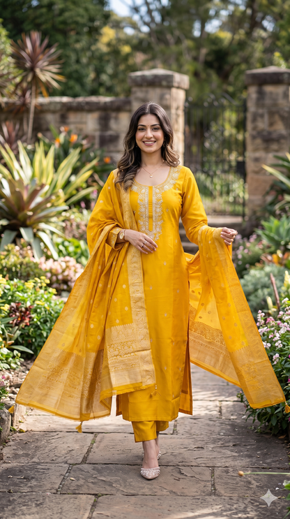 Handcrafted Crimson Dola Silk Kurta Set