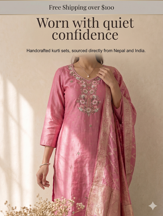 Ethereal Bloom — The Soft Pink Silk Kurti