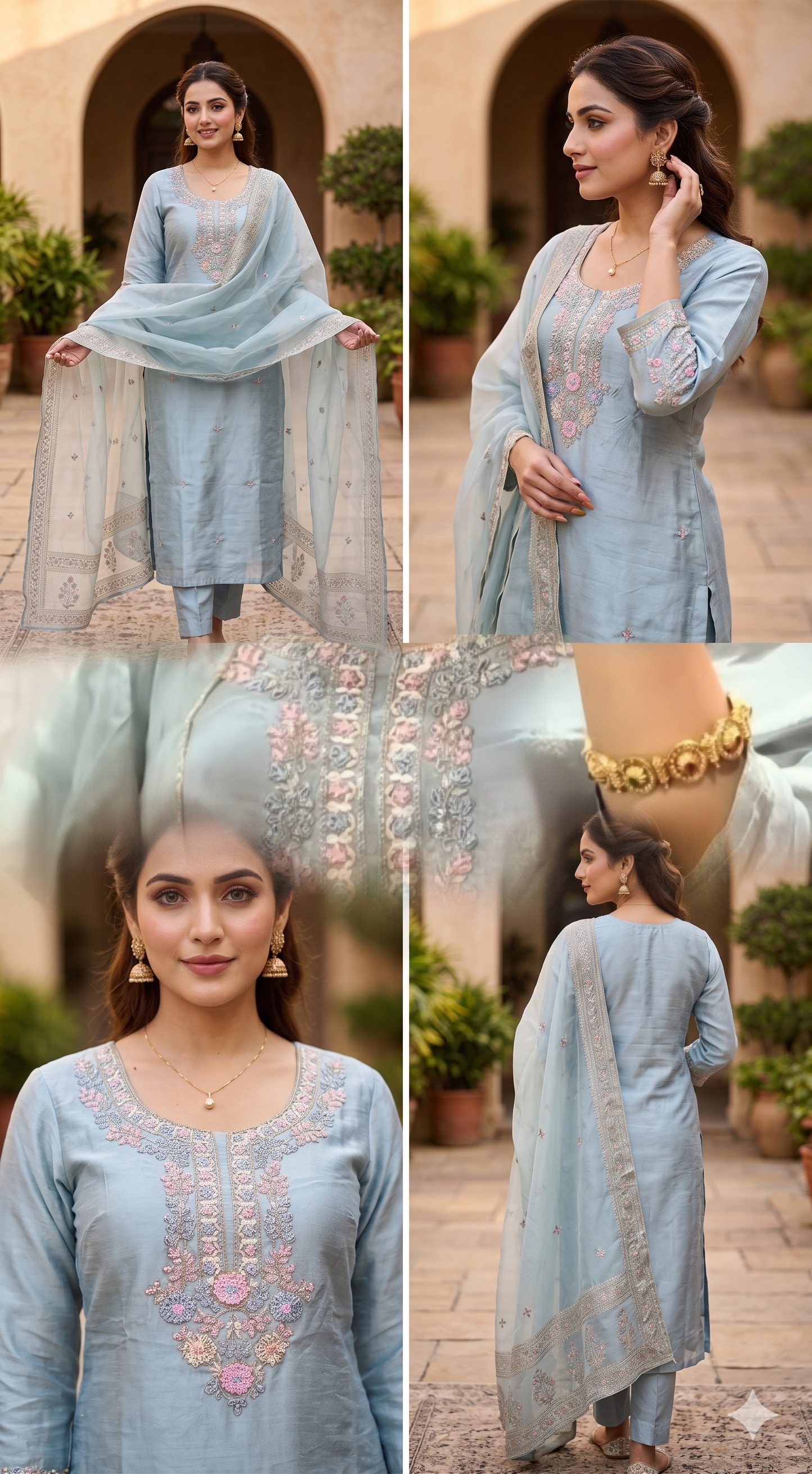 Icy Blue Shimmer Silk Kurta Set