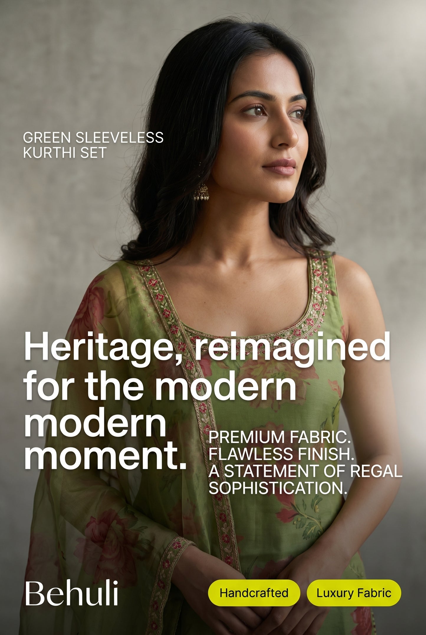 Green Sleeveless Kurti Set