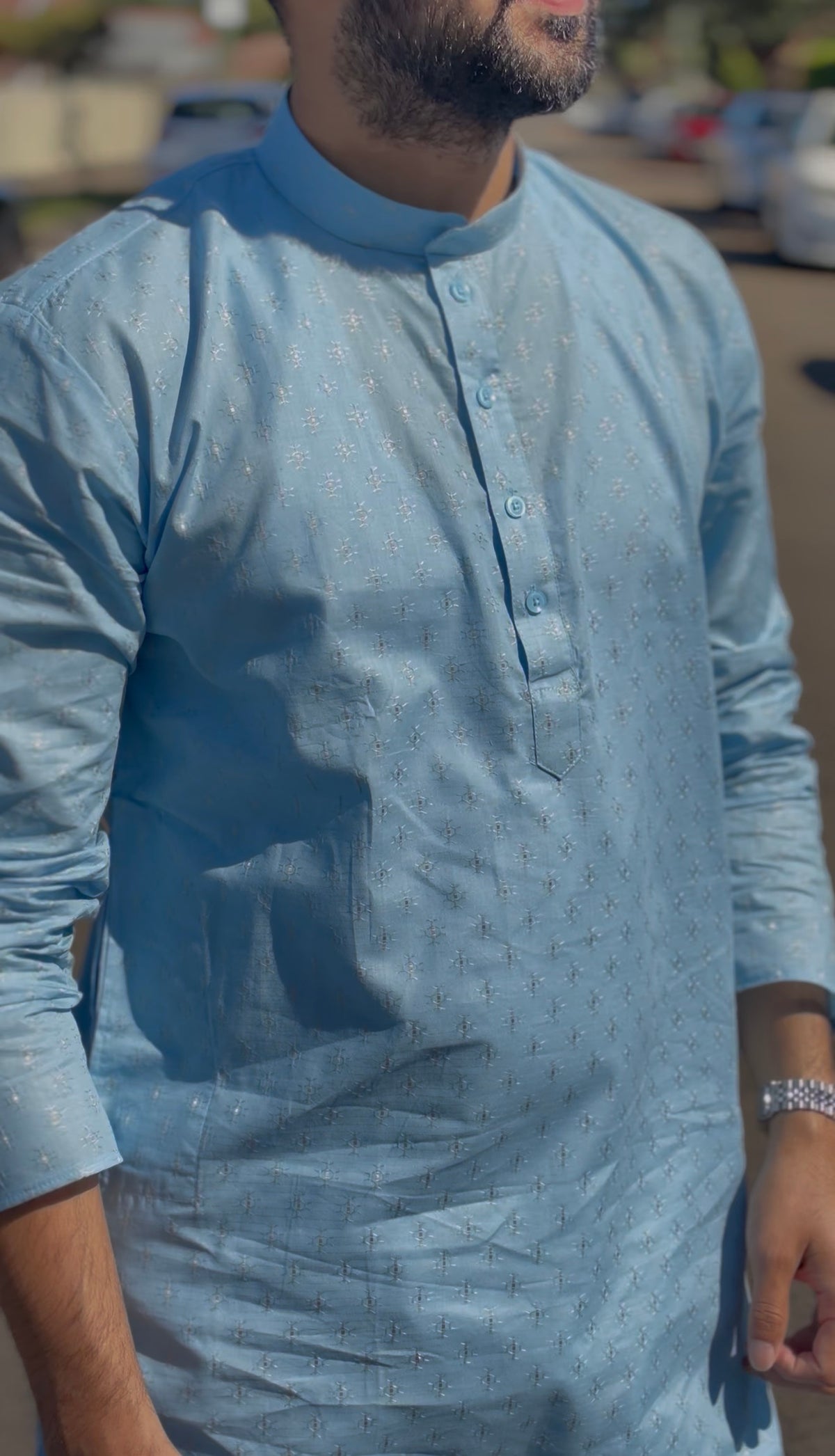 Blue Woven Cotton Men's Kurti