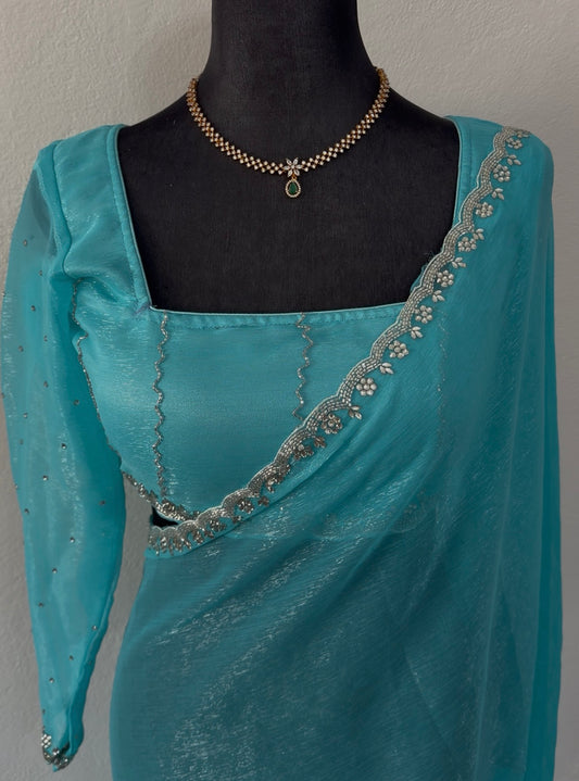 Blue silver shimmer saree — Behuli Australia — additional view 2
