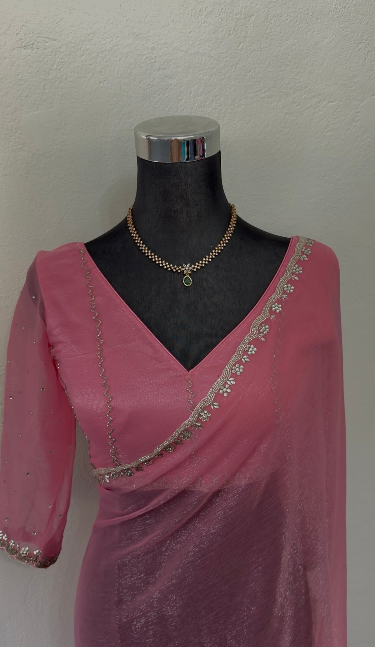Pink silver shimmer saree — Behuli Australia — additional view 1