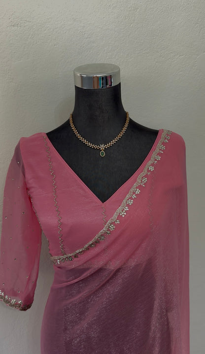 Pink silver shimmer saree — Behuli Australia — additional view 1