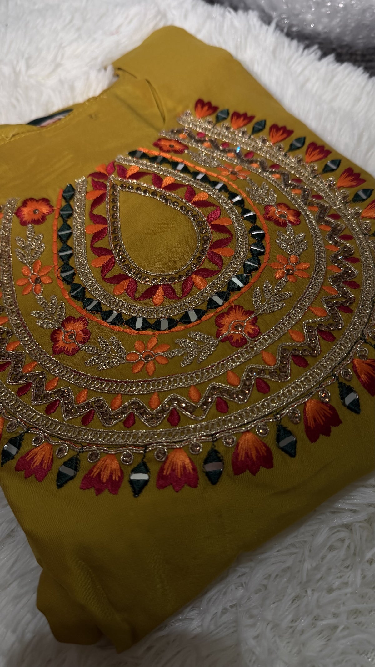 Mustard Silk Kurti Set with Tribal Print Dupatta