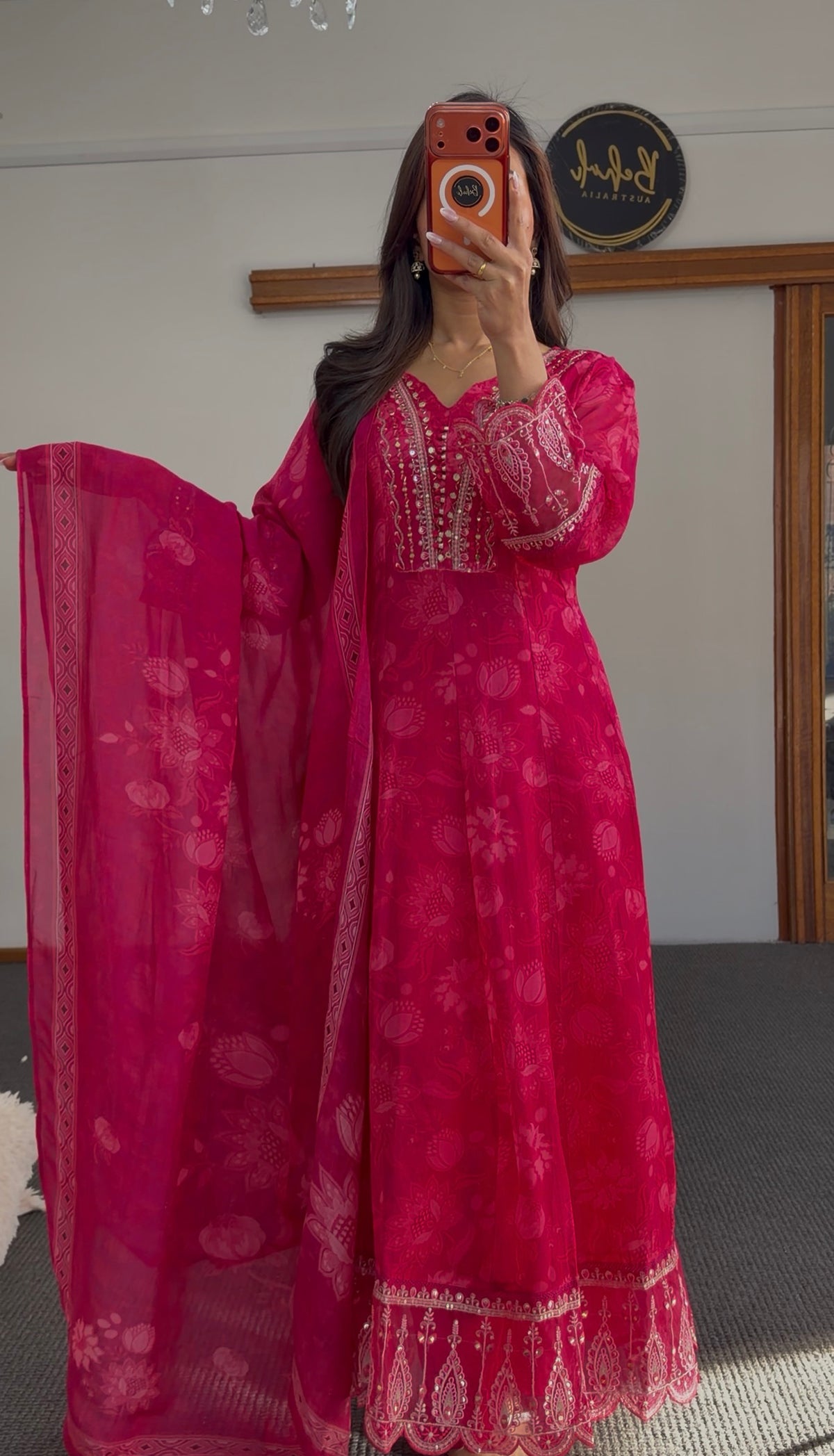 Red Sequin Chiffon Anarkali
