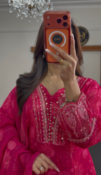 Red Sequin Chiffon Anarkali