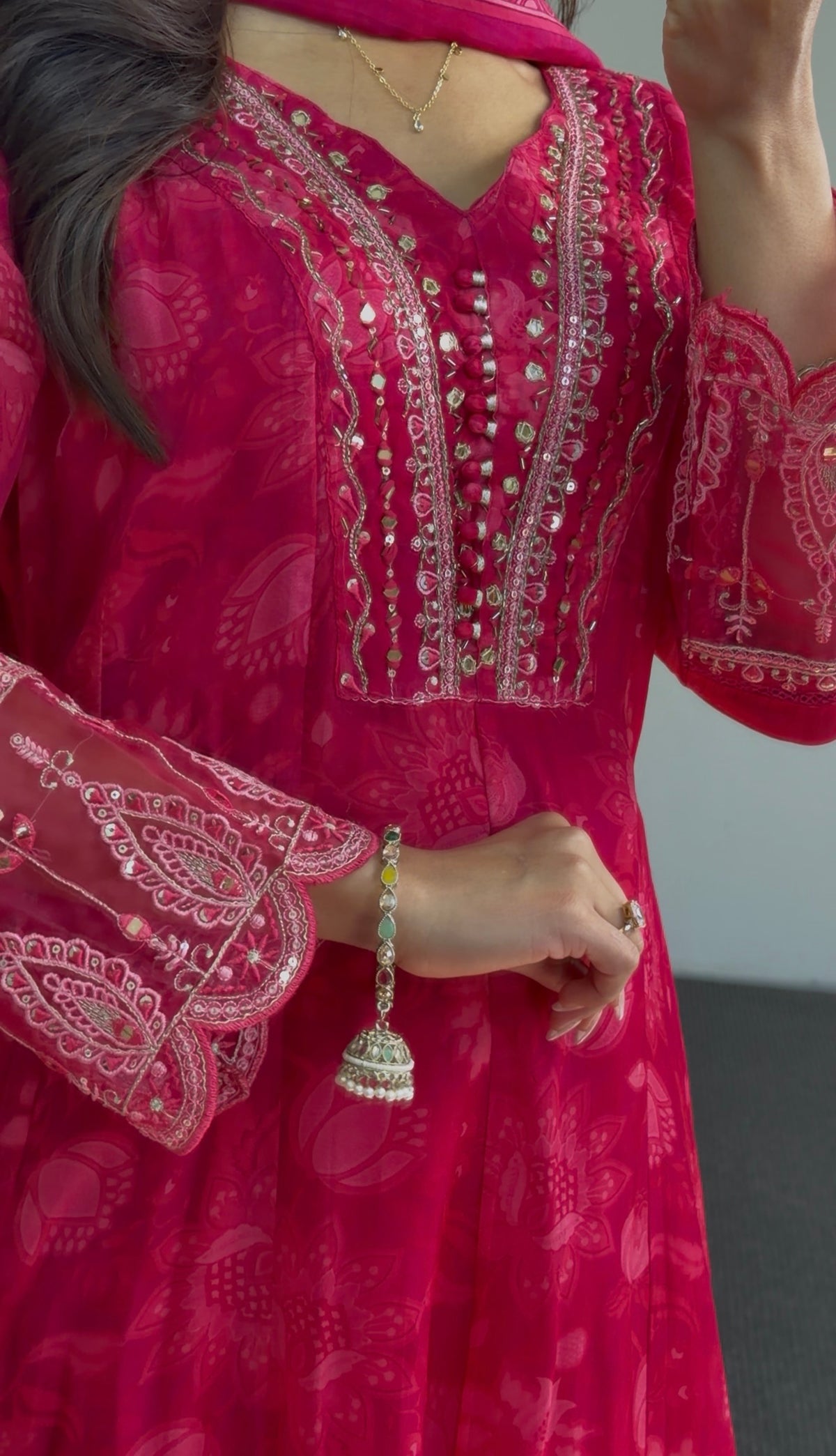 Red Sequin Chiffon Anarkali