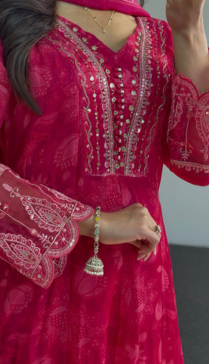 Red Sequin Chiffon Anarkali