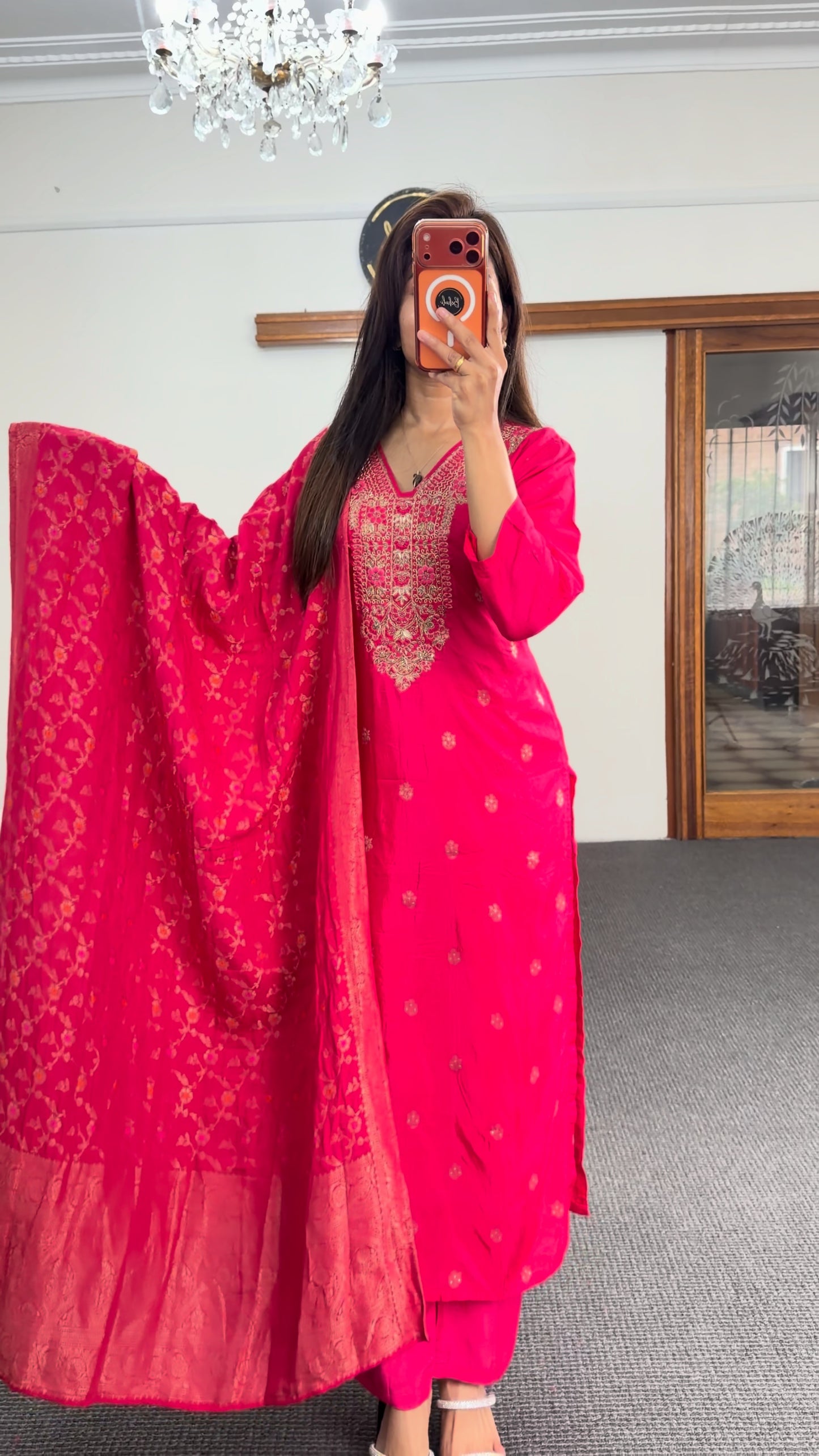 Fuchsia Pink Embroidered Salwar Kameez with Lace Dupatta