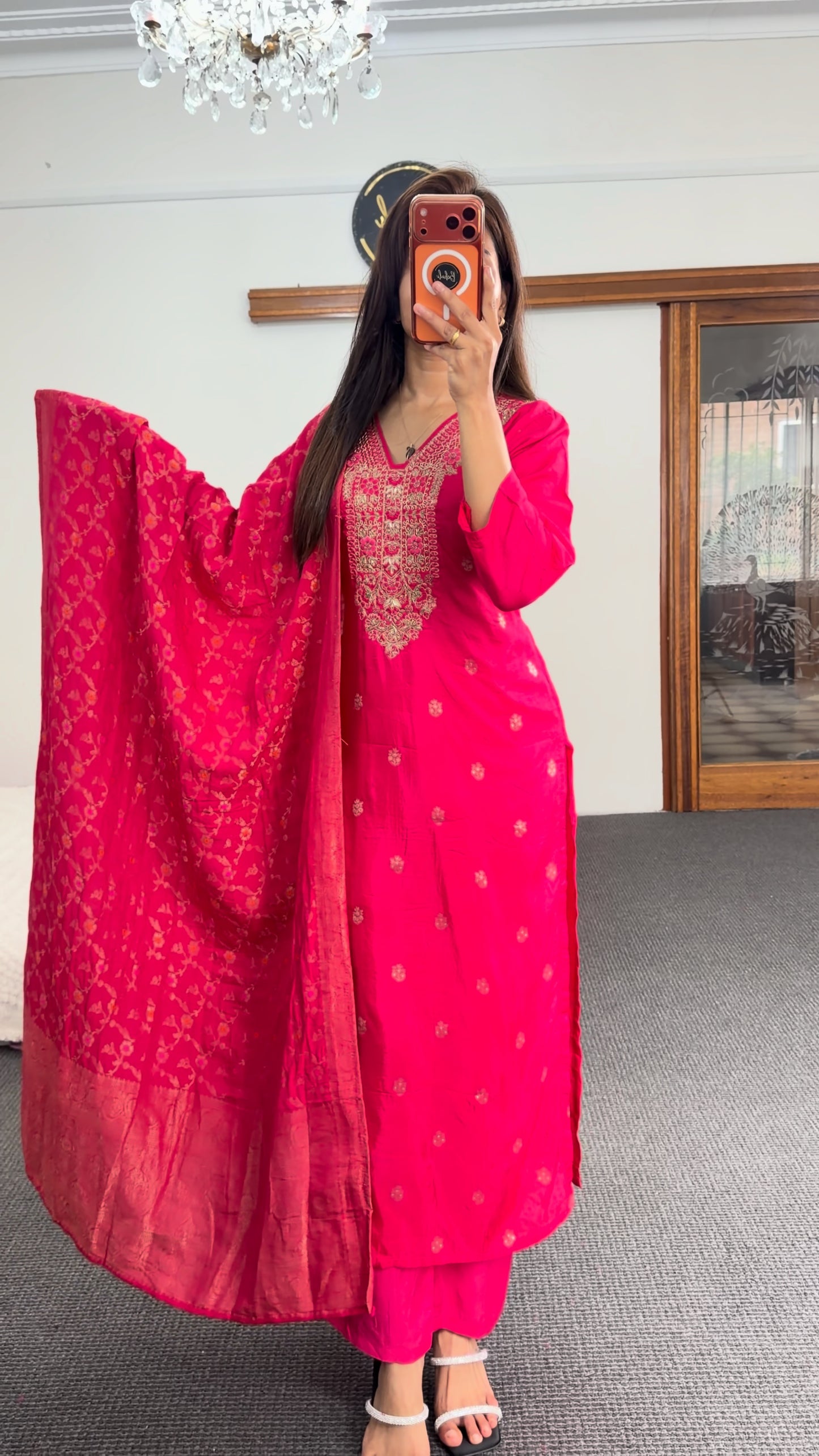 Fuchsia Pink Embroidered Salwar Kameez with Lace Dupatta