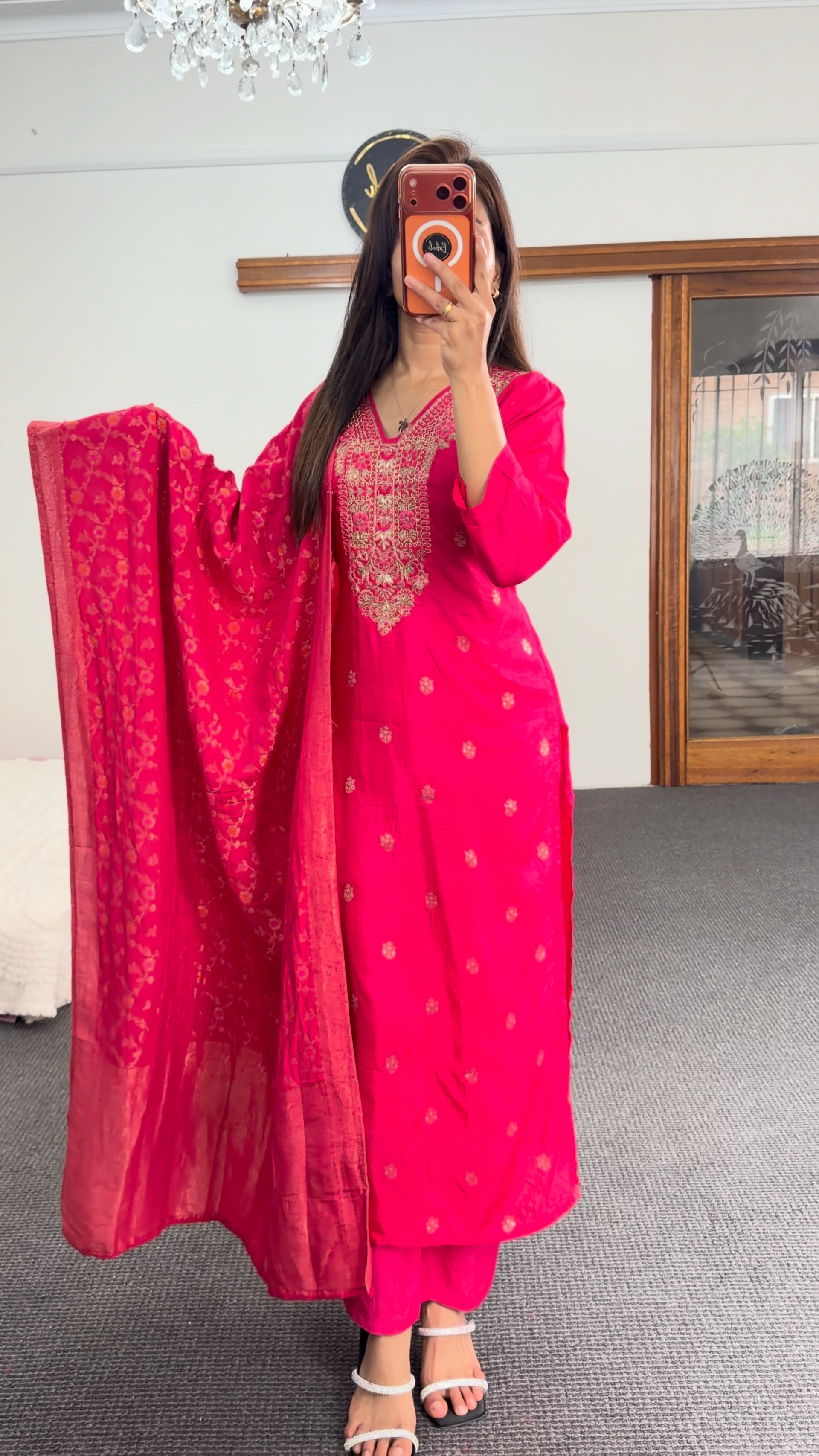 Fuchsia Pink Embroidered Salwar Kameez with Lace Dupatta