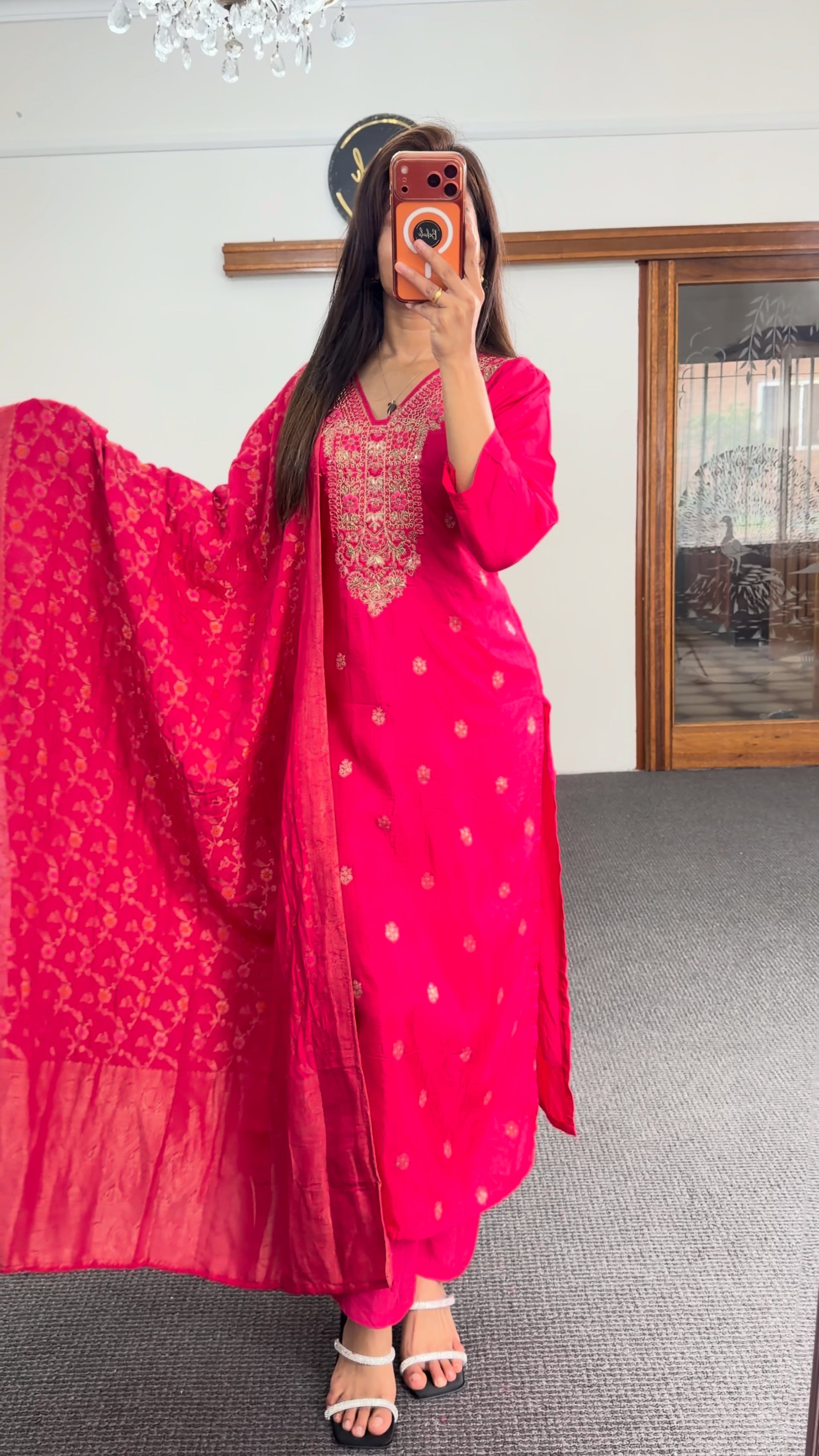 Fuchsia Pink Embroidered Salwar Kameez with Lace Dupatta
