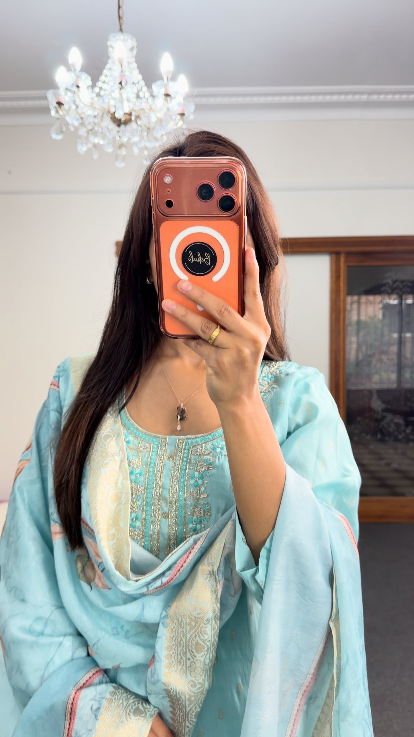 Aqua Floral Printed Palazzo Suit Set with Dupatta