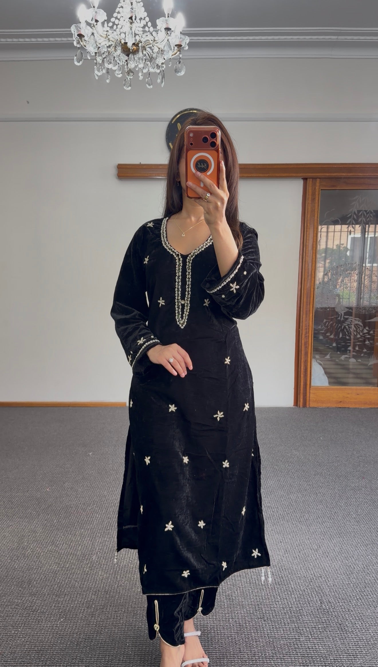 Red Velvet Kurti Set with Gota Patti Embroidery