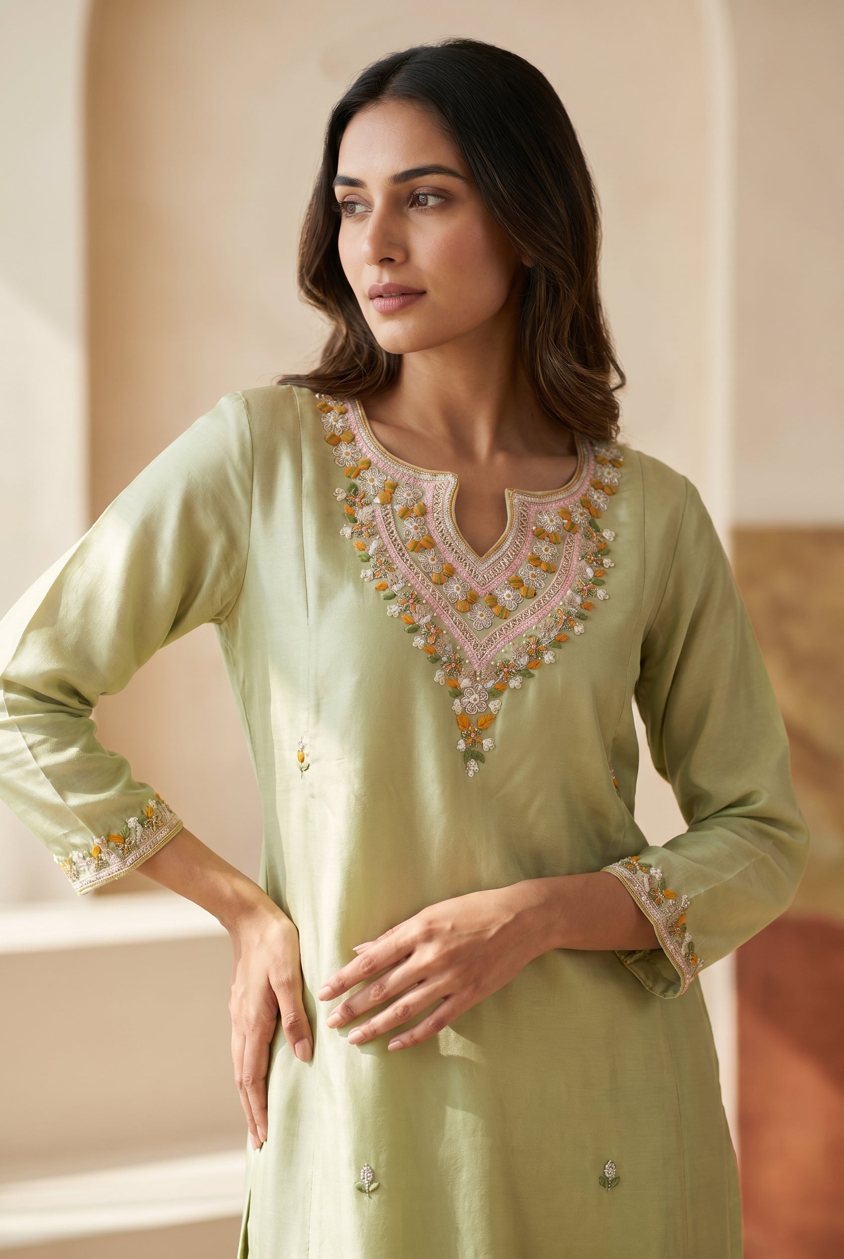 Mint Green Chanderi Kurta Set with Gota Patti Embroidery