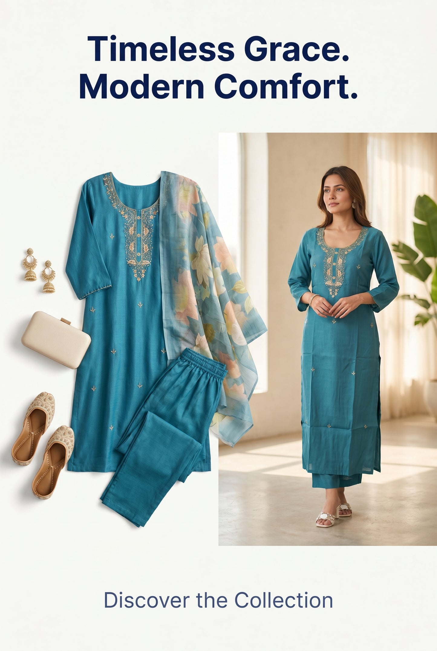 Silk Kurti set with printed dupatta