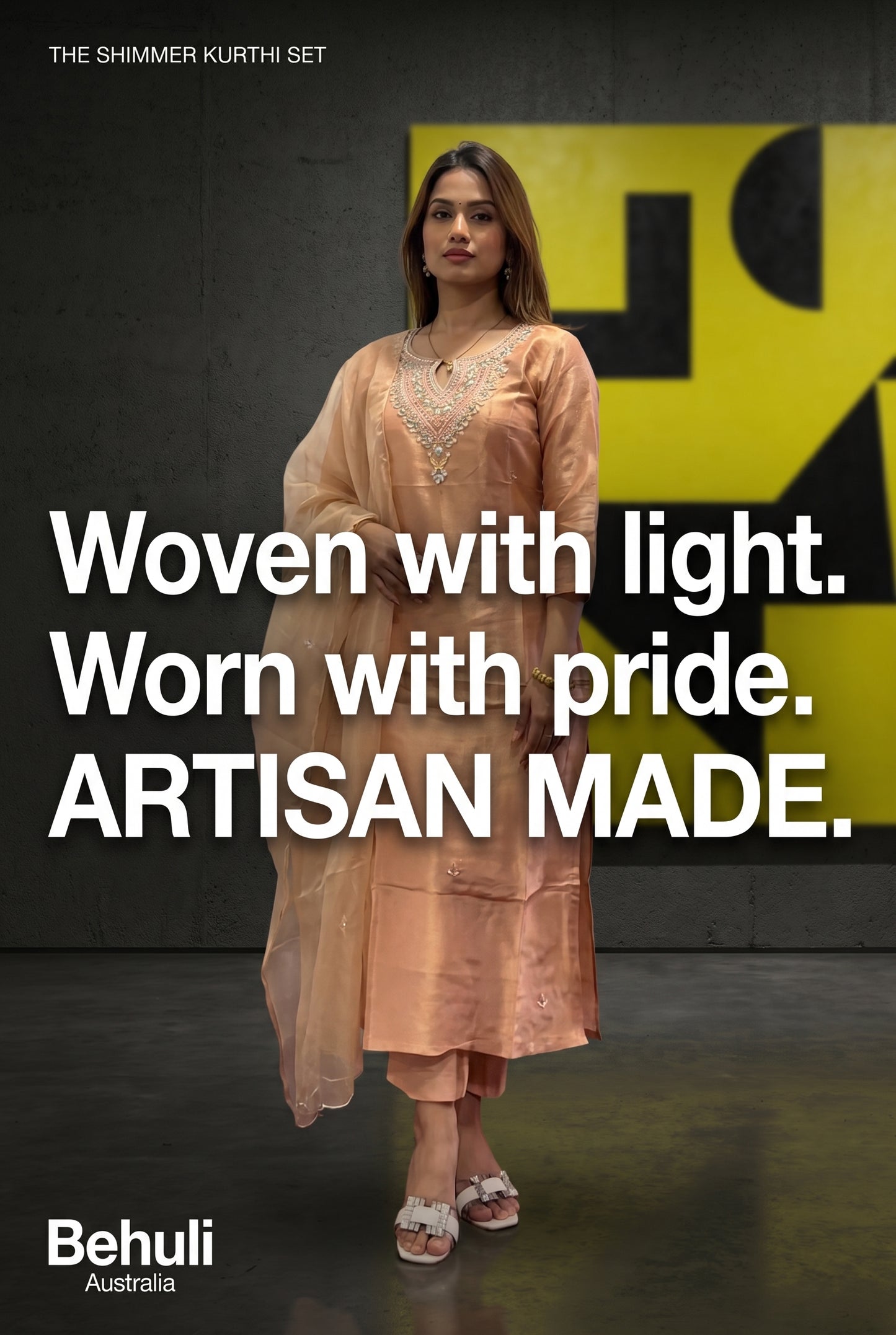 Light Orange Shimmer Kurti Set