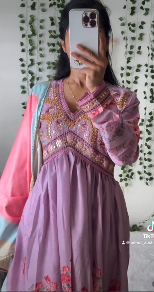 Lavender Anarkali with Floral Embroidery & Multicolour Dupatta