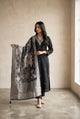 Black Silk Kurti Set with Floral Organza Dupatta