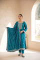 Teal Blue Kurti Set with Silver Embroidery and Sequin Dupatta