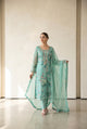 Aqua Floral Embroidered Kurti Three-Piece Set