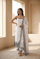White Embroidered Kurti Set with Black Dupatta