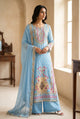 Sky Blue Floral Embroidered Palazzo Suit Set
