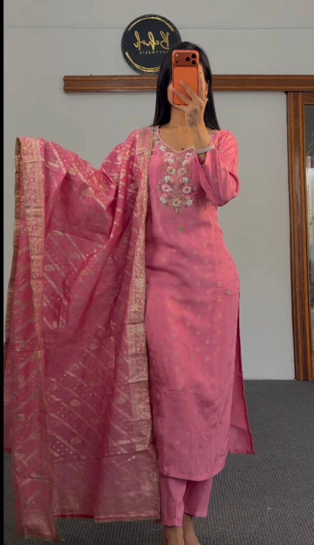 Ethereal Bloom — The Soft Pink Silk Kurti