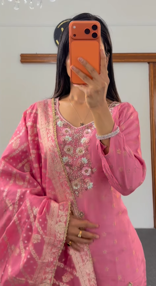 Ethereal Bloom — The Soft Pink Silk Kurti