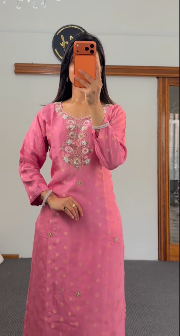 Ethereal Bloom — The Soft Pink Silk Kurti