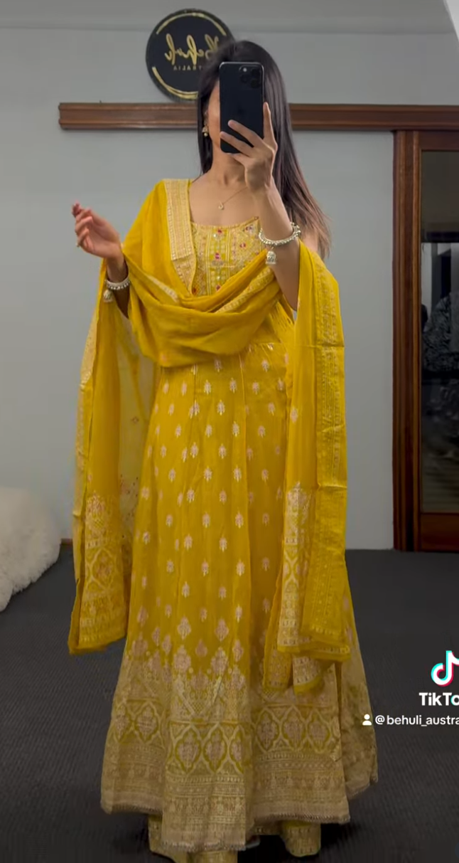 Radiant Aura — The Marigold Georgette Anarkali (Umbrella)