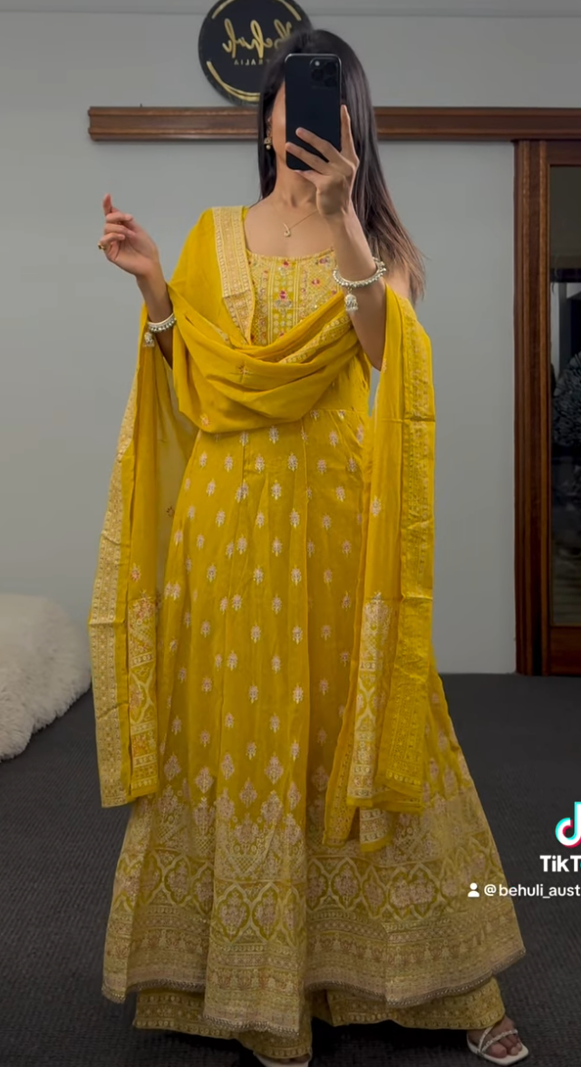 Radiant Aura — The Marigold Georgette Anarkali (Umbrella)