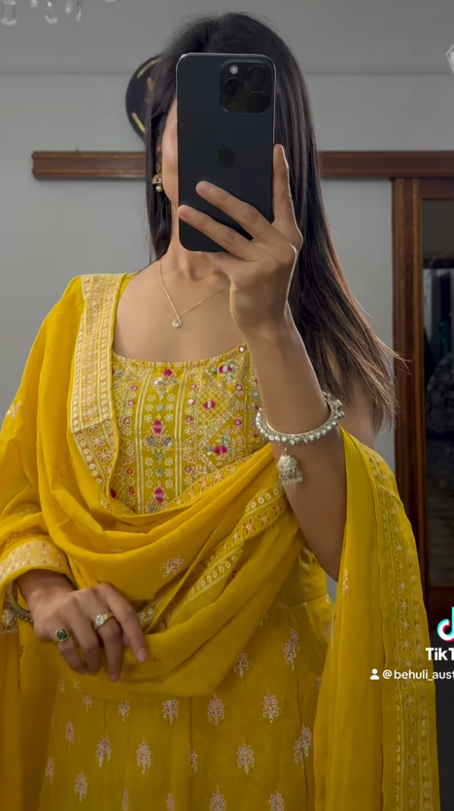 Radiant Aura — The Marigold Georgette Anarkali (Umbrella)