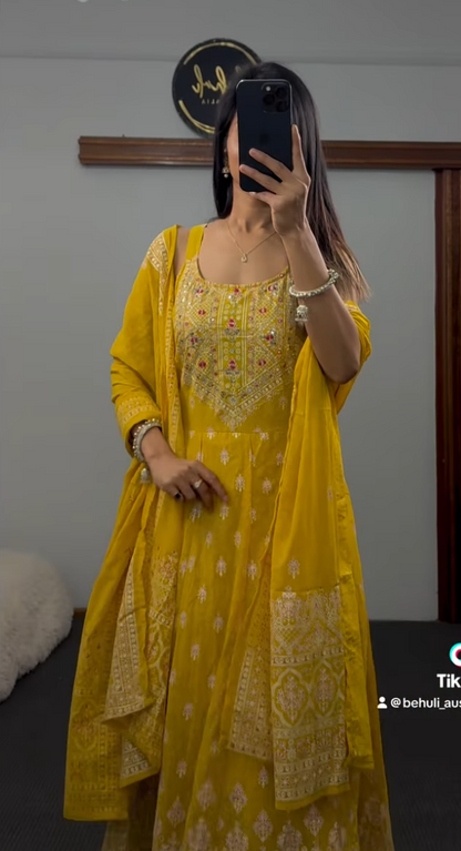 Radiant Aura — the Marigold Georgette Anarkali (Umbrella)