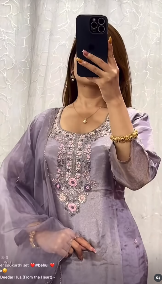 Hand-Embroidered Mauve Shimmer Silk Kurta Set
