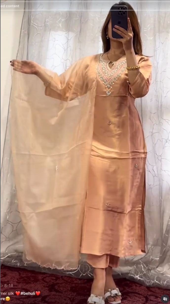 Light Orange Shimmer Kurti Set