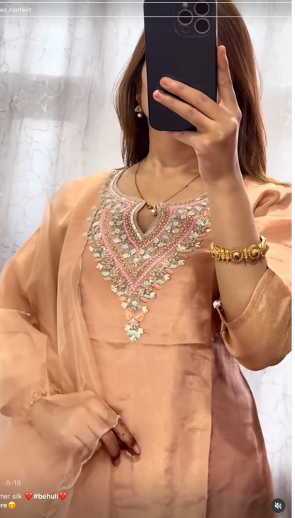 Light Orange Shimmer Kurti Set